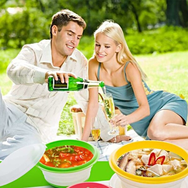 Salladsskålar med lock, 3 st Silikon hopfällbar campingskål [1400ML+800ML+400ML] Reseskål för vandring Resematförvaringsbehållare