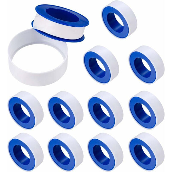 Devenirriche tätningstejp, industriell märktejp, Teflon sanitära skarvtejp, 12 mm x 10 m rulle rörtejp - 12-pack