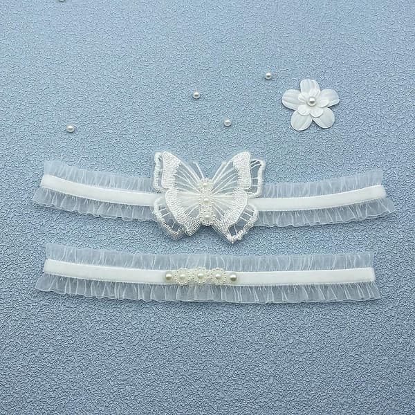 Bröllopsstrumpa för brud spets benstrumpa bälte med blomma floralfjäril bröllopsstrumpor vit brud spets strumpa stretch benstrumpa set pärla brud