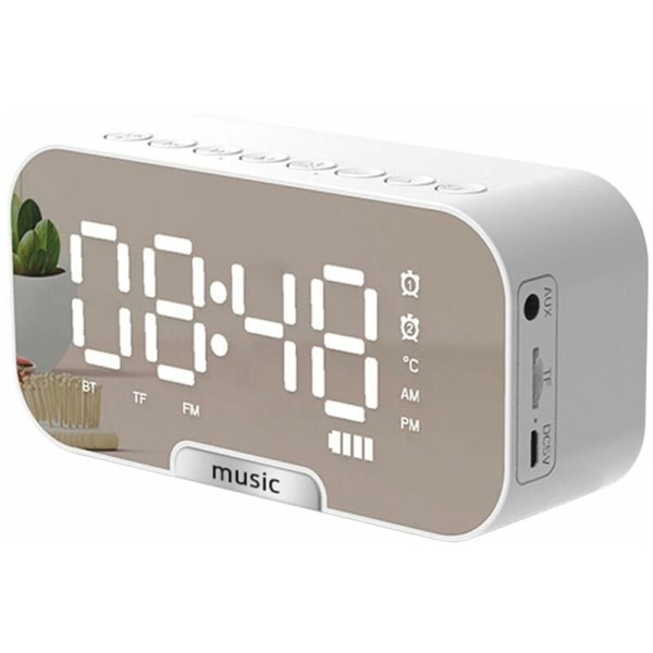 Digital Mirror Alarm Clock with BT Speaker, FM Radio and Temperature Display Dual Alarm Desktop Clock