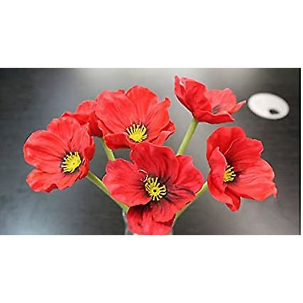 25 stj konstgjorda riktiga touch pu siden vallmo blommor för bröllop brud hemfest dekoration (röd)