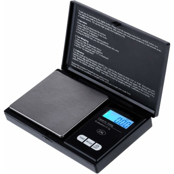 Digital lommeskalaer 1000g x 0,1g, køkkenskalaer, smykkeskalaer Mini elektroniske lommeskalaer-sort