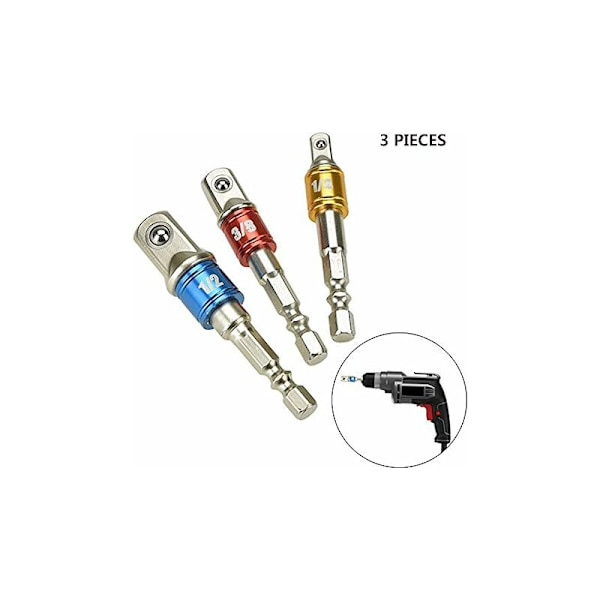 3-delad hylsadapter [1/4\", 1/2\", 3/8\"] Hex hylsmutteradapter.