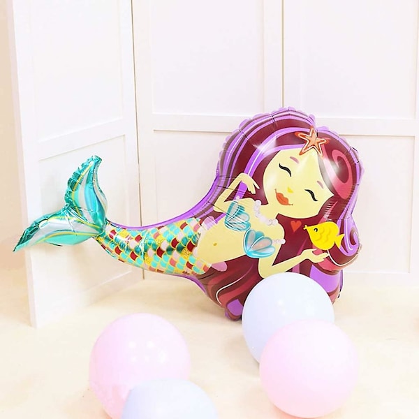 Sett med 2 gigantiske 38\" Merry Mermaid ballonger for bursdag, havtemafest, bryllupsdekorasjon (lilla)