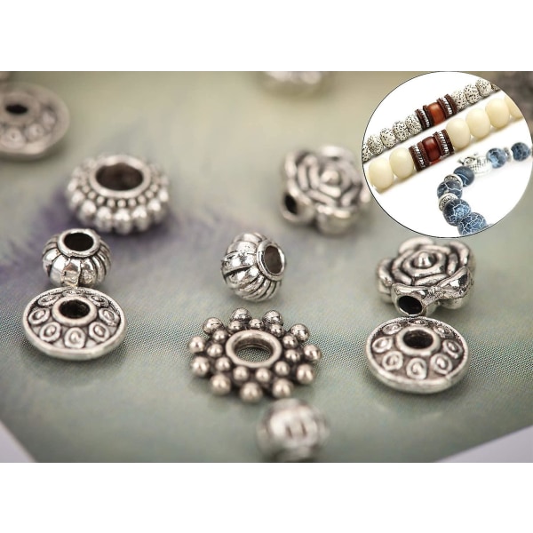 Mer än 300 tibetanska Spacer Beads Smycken hantverk gjorda av legerat stål Antika silversmycken Lämpliga för DIY smycketillbehör