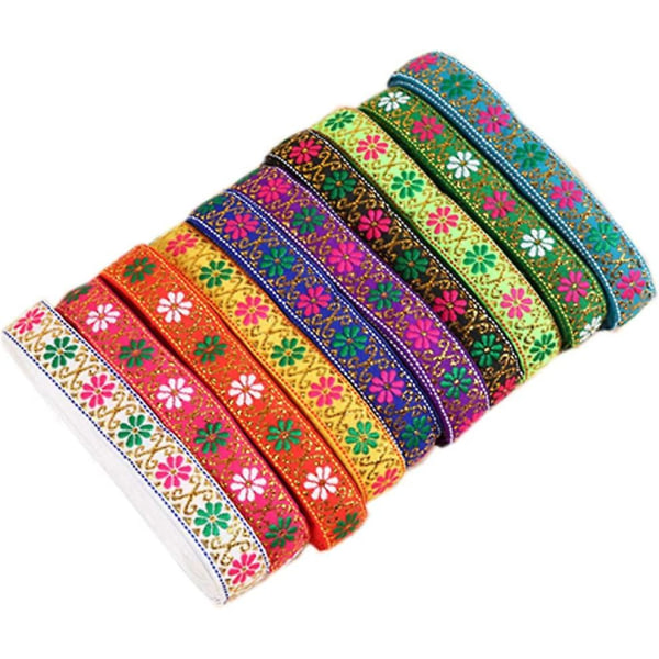 7m Daisy Blomster Broderad Jacquard Band Metallisk Retro Vävd Dekorativt Tyg (Himmelsblå)