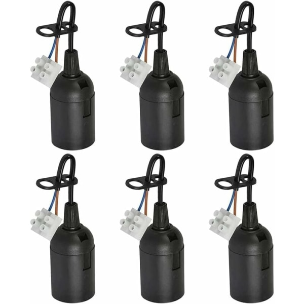Pakke med 6 E27 udskiftningsfatninger 4A 250V lampeholder med kabel sort dekorativ fatning byggepladsfatning