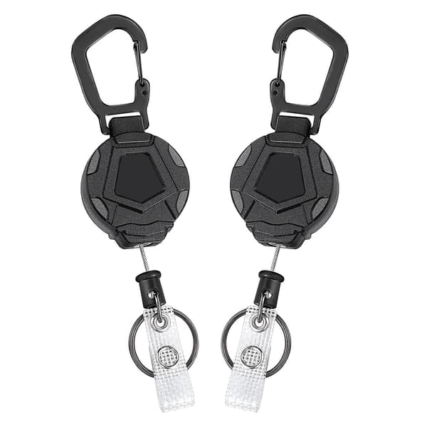 2-pack infällbara nyckelringar, kraftig karbinhållare, taktisk ID-rulle med 31,5\" infällbar stålkabel, 8 oz