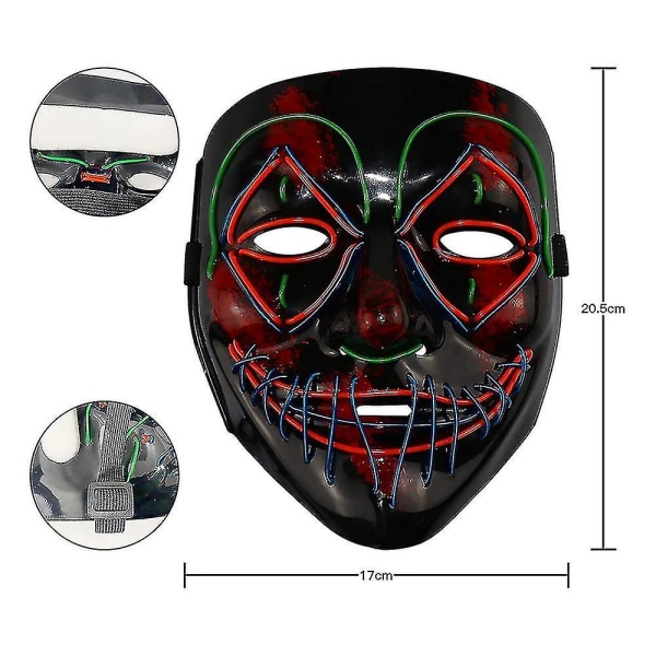 Halloween Led Mask, Led Purge Mask med 3 blixtlägen Ljusljus för Festiva (Grön-Is Blå-Rosa)