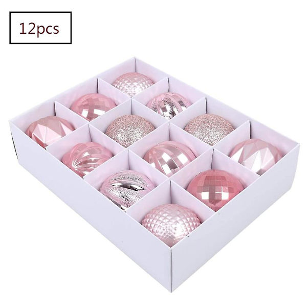 Julgranskulor set - Rosa - 12 delar - Sprängsäker julgranskulor i plast - Kommer i en låda