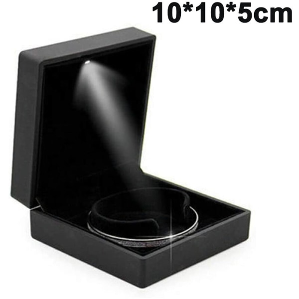 LED-valaistu sormusrasia, muodikas LED-valaistu sormussäilytys korurasia case lahja (rannekorun koko), musta
