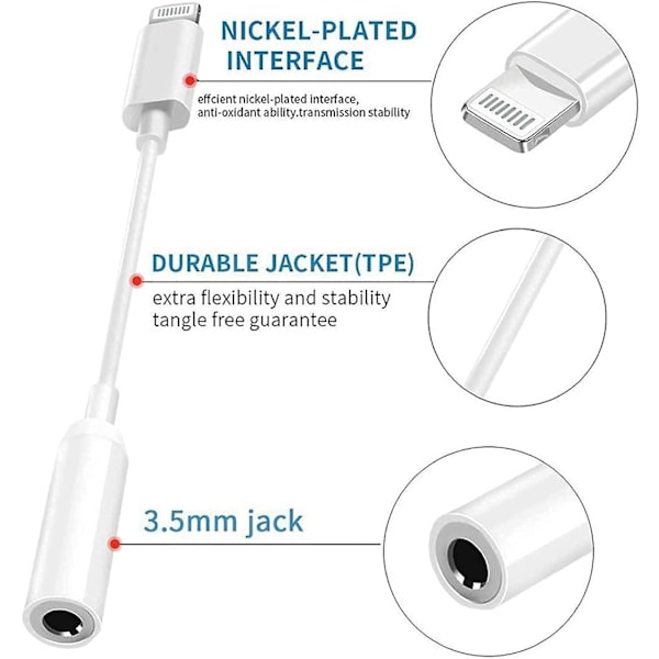Apple MFi-sertifisert 3-pakning Lightning til 3,5 mm hodetelefonadapter iPhone 3,5 mm Jack Aux Dongle-kabel Øretelefoner Hodetelefoner Konverter Kompatibel med
