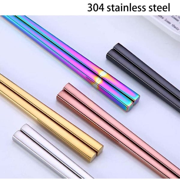 Lätta Flerfärgade Återanvändbara Serien Rostfritt Stål Spispinnar 304 Rostfritt Stål Spispinnar Metall Spispinnar 5 Par Presentset