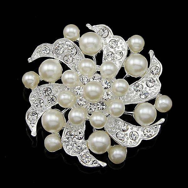 Brosch Pin Kropp Elfenben Färg Simulerad Glänsande Kristallsmycken Glas Strass Blomster Set För Bröllop Bukett Dekoration