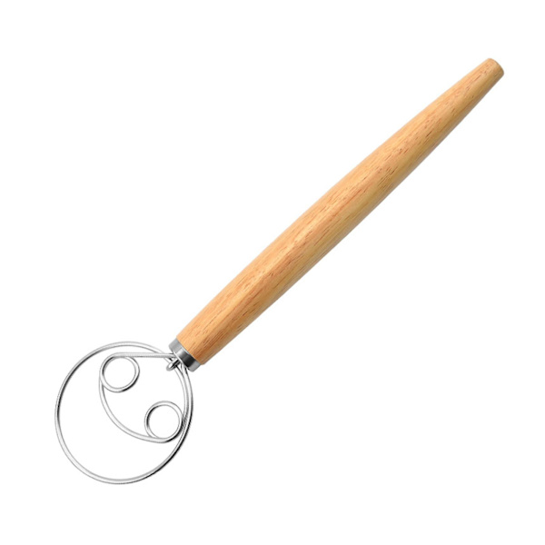 Håndholdt dejblander med rustfrit stål piskeris og træhåndtag - 33x8cm