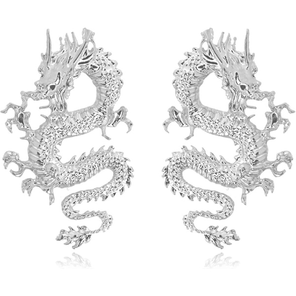 Punk Vintage Dragon Metal Stud Øreringe Chic Guld Sølv Overdrevne Statement Dragon Stud Øreringe Poleret Legering Dinosaur Fantasy Dragon Drop for Kvinder