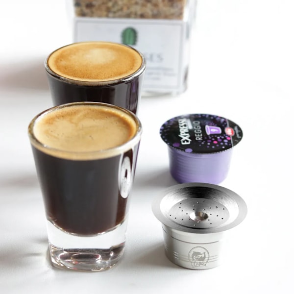 Påfyllningsbara kaffekapslar i rostfritt stål med skedborste för K-fee espressomaskiner