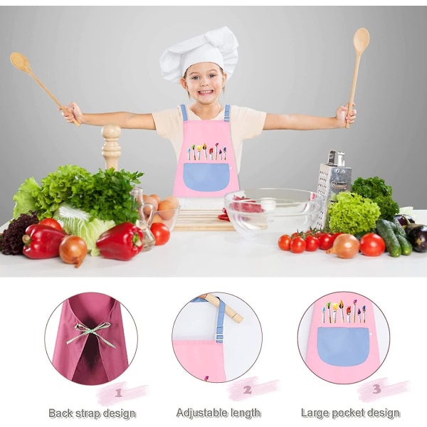 2-pack justerbart målningsförkläde med fickor Vattentätt Barnförkläde Flickor Pojkar Set (rosa blå)