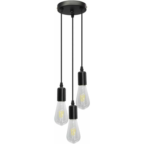 Loft Vintage 3 Lampe Ophængsholder Sort Kabel Pendel til Køkken Bar Restaurant Cafe Loftslysekrone 220V (1m Kabelindstilling)