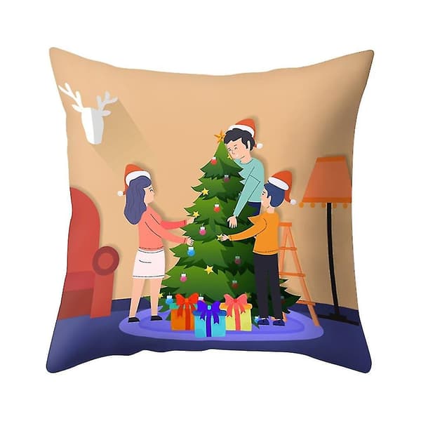 Jultryckt Kuddfodral Polyester Soffa Bil Kuddeöverdrag Heminredning 4st