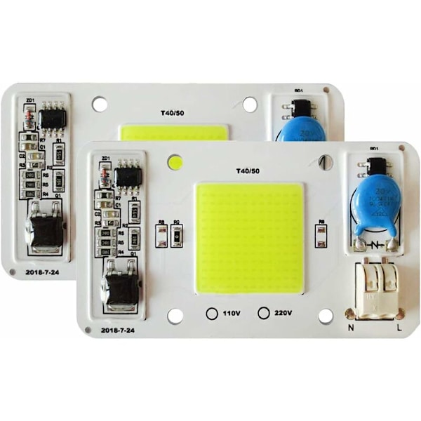 2 stk. LED-chip 50W Hvid 6000K 220V COB LED-chip Ingen lodning påkrævet Indbygget Smart IC-driver til LED-projektør