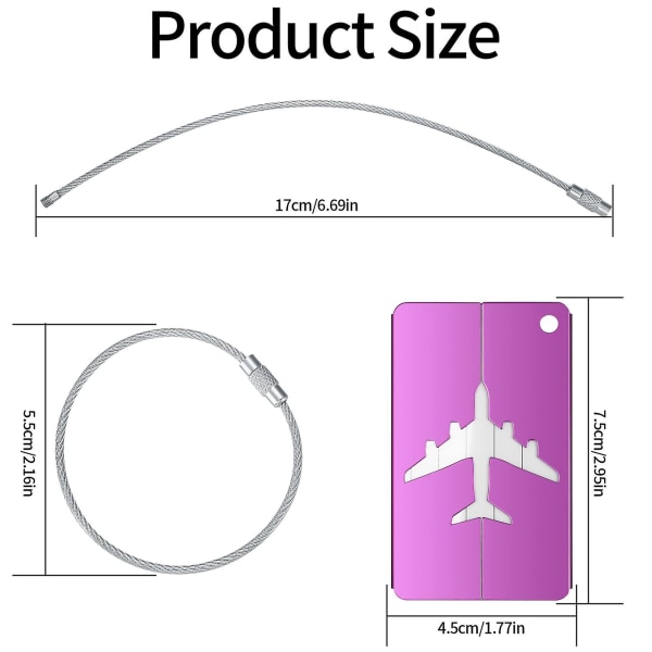 8 st Metallbagagelappar, reselappar för bagage, resväskaetikett med namnadress tel e-postetiketter, bagagehandväskaetiketter