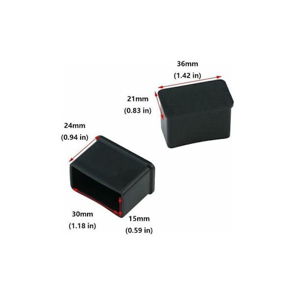 12-pack rektangulära bord- eller stolsbenskydd i gummi, svart, 15 x 30 mm, STOL