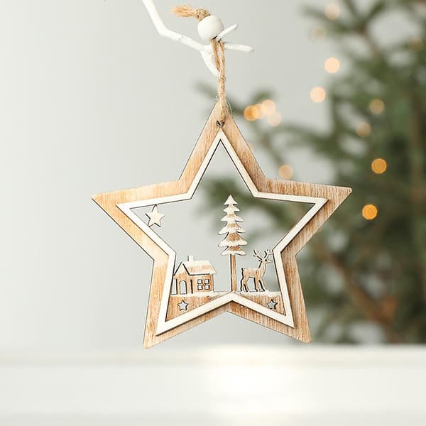 \"Jul Hängande Träornament - Rustika Ren Julgransprydnader (3st)\"