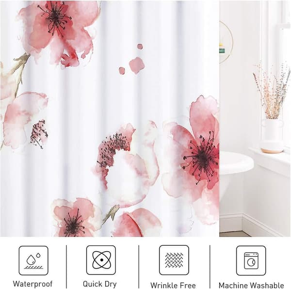 Vattentätt duschdraperi för badrum, badrum akvarellblomma mögelresistent polyestertyg, 72x72 tum