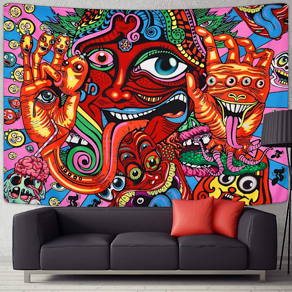 Väggdekor Psykedelisk Arabesk Gobeläng Mystisk Hippie Gobeläng Abstrakt Retro Mönster Trippy Gobeläng Magisk Fantasy Fraktal Gobeläng För