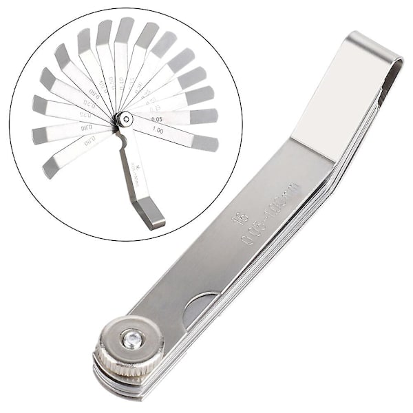16 Blade Feeler Gauge Metric Gap Filler 0,05-1mm Tykkelse Rustfrit Stål