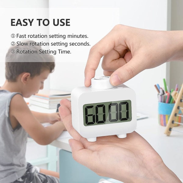 2-pack roterande ljudlös timer för barn och vuxna, timers för matlagning, studier, träning, badrum, produktivitetsverktyg för tidshantering, digital kökstimer