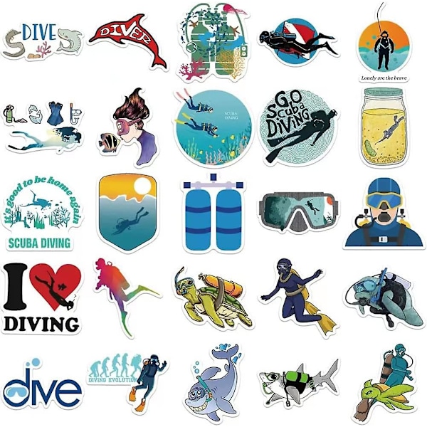 50 stk Dykkeeventyr Stickers | Scuba Diver Vandtætte Vinyl Dekaler til Vandflasker Cykel Laptop Køleskab Bagage Computer Mobiltelefon Ska