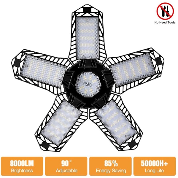Led Five Leaf Garage Light Deformation Folding High Bay Light 80w Vit LightBlack