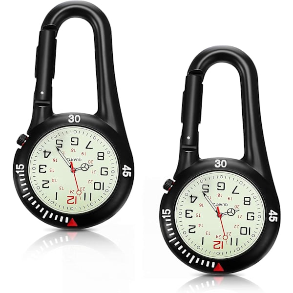 2 Clip-on Quartz Klocka Ryggsäck Fob Bälte Klocka Säkerhetsspänne för Utomhusaktiviteter Svart