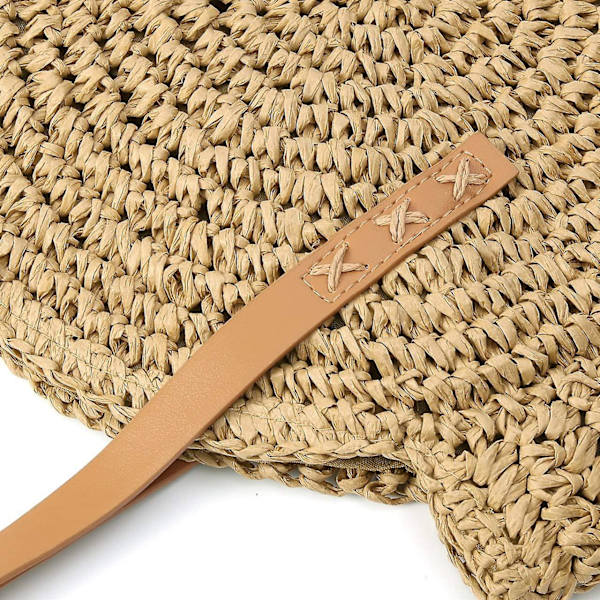 Halm Väska Kvinnor Crossbody Väska Retro Rund Strandväska Shopper Korg Kamel
