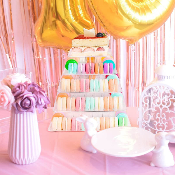 6-vånings cupcake-ställ, runt macaron-tornställ, genomskinligt akryl cupcake-displayställ