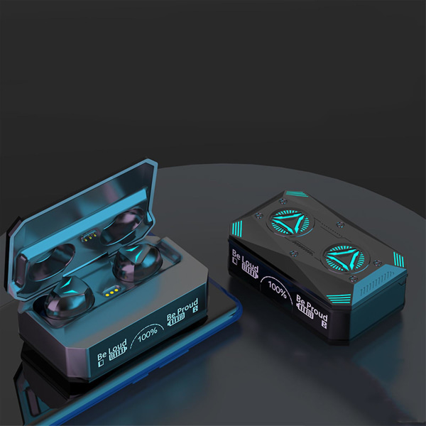 Bluetooth-headset med digital display, färgglad RGB dynamisk ljuseffekt, trådlöst Bluetooth-headset i örat, svart