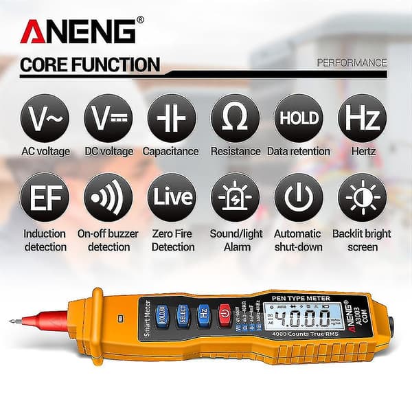 Aneng A3003 Digital Multimeter Pen Typ Meter 4000 Räkningar Icke-kontakt Ac/dc Spänning Motstånd Capa
