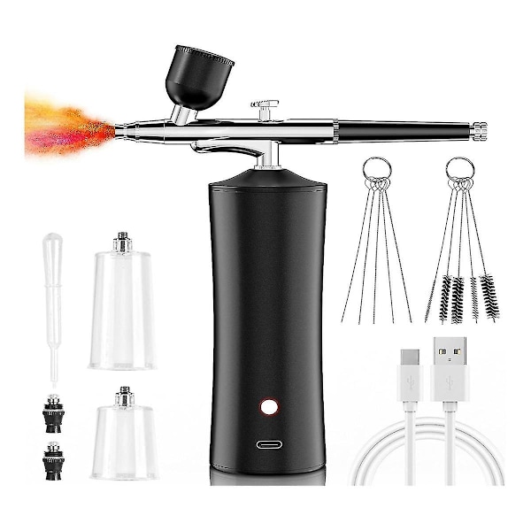 Airbrush-set, 30psi Sladdlös Laddningsbar Högtrycksluftpenna som inte täpps igen för Nagelkonst, Smärta