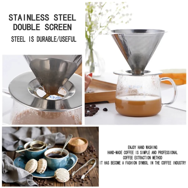 Kaffefilter i rostfritt stål Häll tratt Brew Drop Tea Metal Mesh Korg  Verktyg Återanvändbar köksutrustning 4432 | Fyndiq