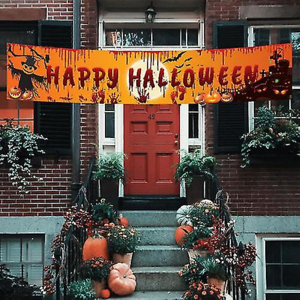 Glad Halloween Hängande Banner Flagga Fest Fira Hopvikbar Hem Utomhus Dekoration（C）