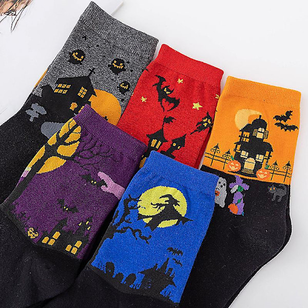 Halloween Cartoon Socks 5 Par Av Andningsbara Cartoon Socks Halloween Cosplay Bomullssockar Casual Socks