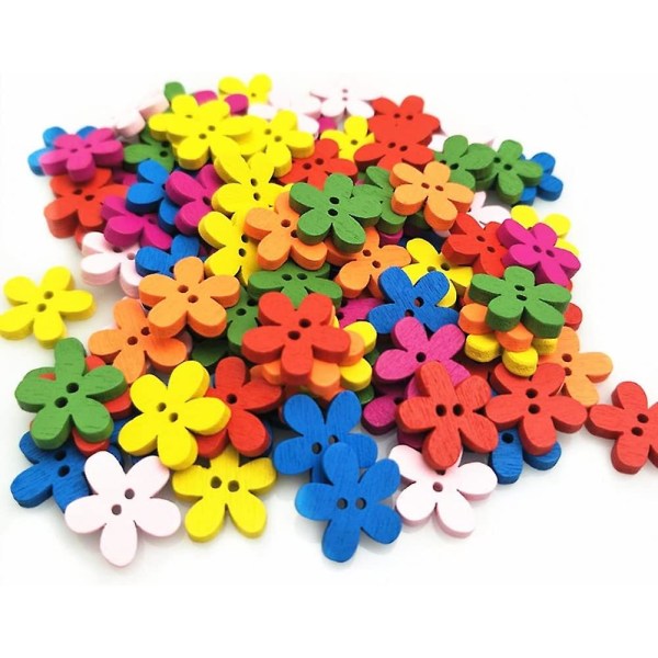 100 st/ set 15mm trä blandade färger tvåögda blomknappar barnkläder knappar DIY pyssel sömnadsknappar