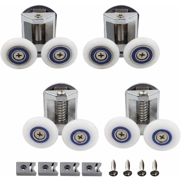 Sats med 4 duschdörrrullar - 2 övre och nedre rullar - 26 mm - Zinklegering - Duschdörrersättningskit (2 höga + 2 knoppar)