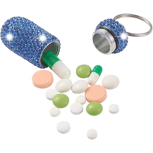 Glitter Mini Pillerburk Bärbar Aluminium Vattentät Kapsel Förvaringslåda Nyckelring Färgglad