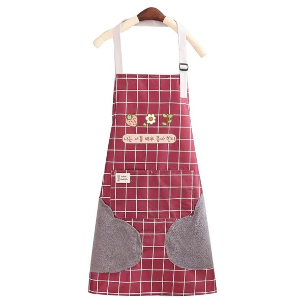 Hand Apron Kitchen Waterproof Adjustable Waist Apron with Pocket Mesh Apron Café Work Apron 1 Piece (Red)