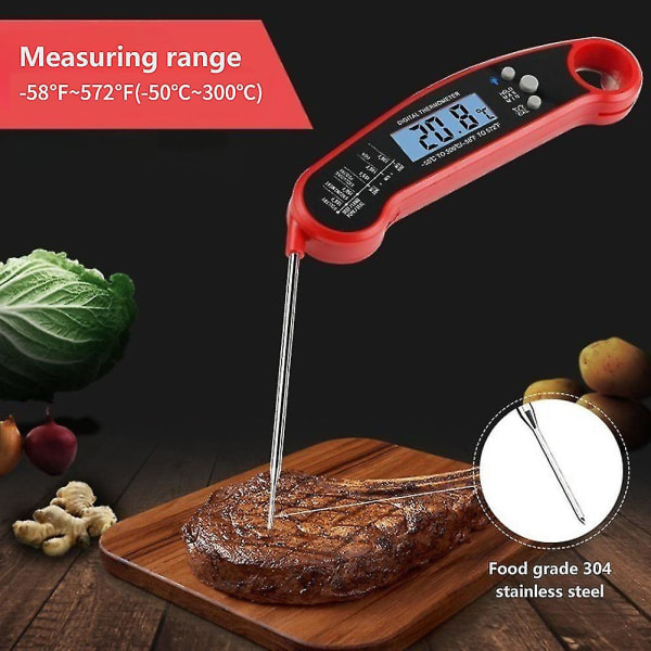 Vattentät kötttermometer med LCD-bakgrundsbelysning, snabb, exakt, hopfällbar sond