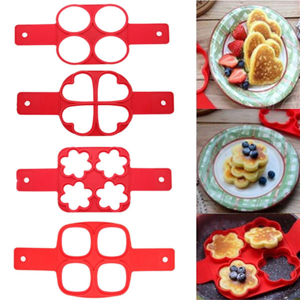 Silikonform 4 hål DIY pannkaksmaskin baka kakform barn mini äggverktyg bakning kökstillbehör silikonformarB