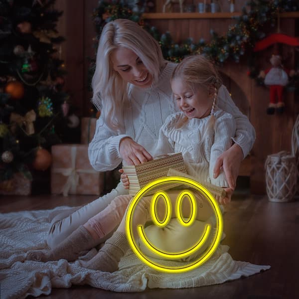 Smile Face Neon Skylt Led Neonljus Väggdekor Smiley Face Ljus Upp Skyltar USB-driven Gula Neonskyltar för Sovrum Barnrum Bröllopsfest Dekoration